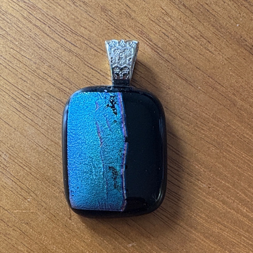 Handmade Glass Pendant with Iridescent Accent